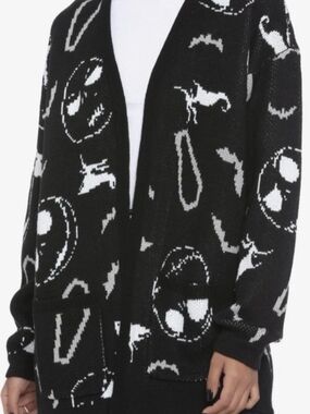 Disney The Nightmare Before Christmas Black & White Striped Open Knit Cardigan